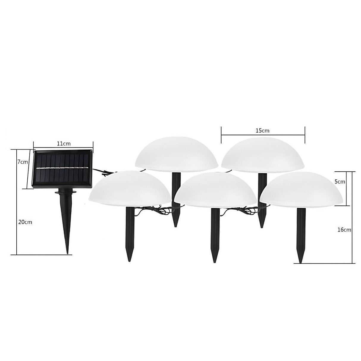 Decoratiune pentru gradina, Flippy, lampa solara in forma de ciuperca, 5 ciuperci, alb cald