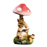 Decoratiune pentru Gradina, Vivimall, Lumini LED cu Incarcare solara, 19.5 x 9.5 x 9.5 cm, Model Ciuperca cu Veverita care Citeste, Maro - vivimall.ro