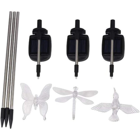 Set 3 Lampi Solare LED tip pasare-fluture-libelula, Inaltime 43 cm, Vivimall, Multicolor - vivimall.ro