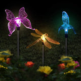 Set 3 Lampi Solare LED tip pasare-fluture-libelula, Inaltime 43 cm, Vivimall, Multicolor - vivimall.ro