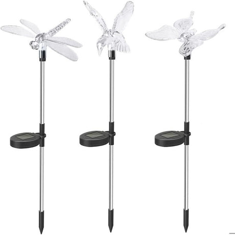 Set 3 Lampi Solare LED tip pasare-fluture-libelula, Inaltime 43 cm, Vivimall, Multicolor - vivimall.ro