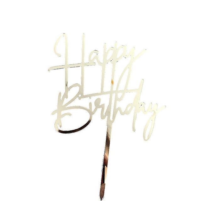 Decoratiune Topper pentru Tort, Vivimall, Model Happy Birthday, Tematica Aniversare, Arginitu, 10 cm - vivimall.ro
