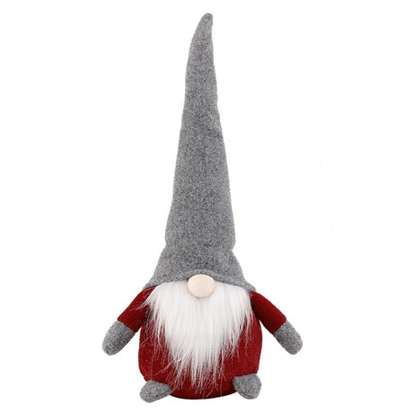 Ornament de Craciun Spiridus, Caciula Gri, Vivimall, Material Textil, 40 cm, Rosu - vivimall.ro