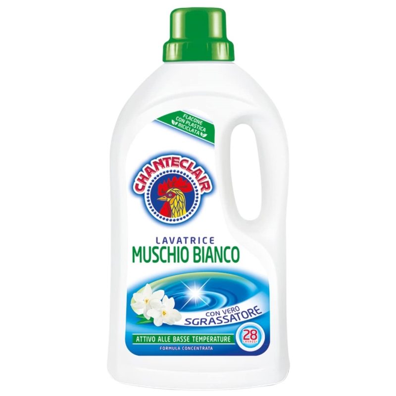 Detergent lichid rufe Chante Clair Muschio Bianco 1,26 litri, 28 spălări, flacon cu dop dozator, vedere frontală