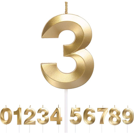 Lumanare Cifra 3, Flippy, Model Diamond, 5 x 3.4 cm, Auriu - vivimall.ro