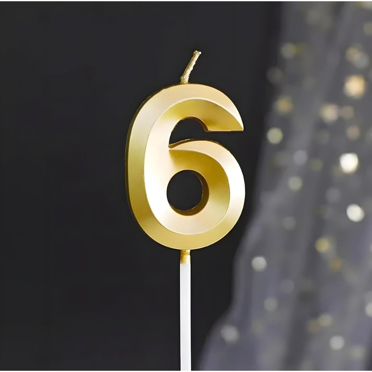 Lumanare Cifra 6, Flippy, Model Diamond, 5 x 3.4 cm, Auriu - vivimall.ro