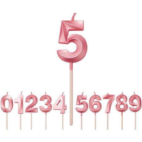 Lumanare Cifra 5, Flippy, Model Diamond, 5 x 3.4 cm, Roz - vivimall.ro