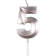 Lumanare Cifra 5, Vivimall, Model Diamond, 5 x 3.4 cm, Argintiu - vivimall.ro