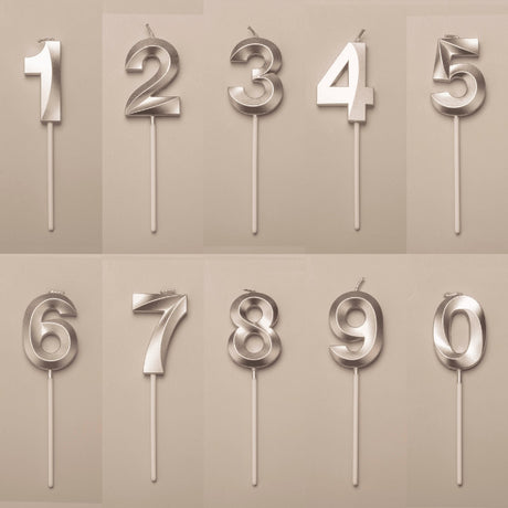 Lumanare Cifra 9, Flippy, Model Diamond, 5 x 3.4 cm, Argintiu - vivimall.ro