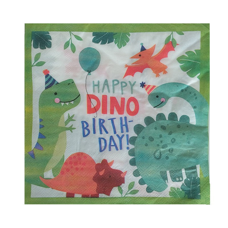 Set 20 de Servetele de Masa Happy Birthday, Vivimall, Model Dinozauri, Tematica Aniversare, 33x33 cm, Verde - vivimall.ro