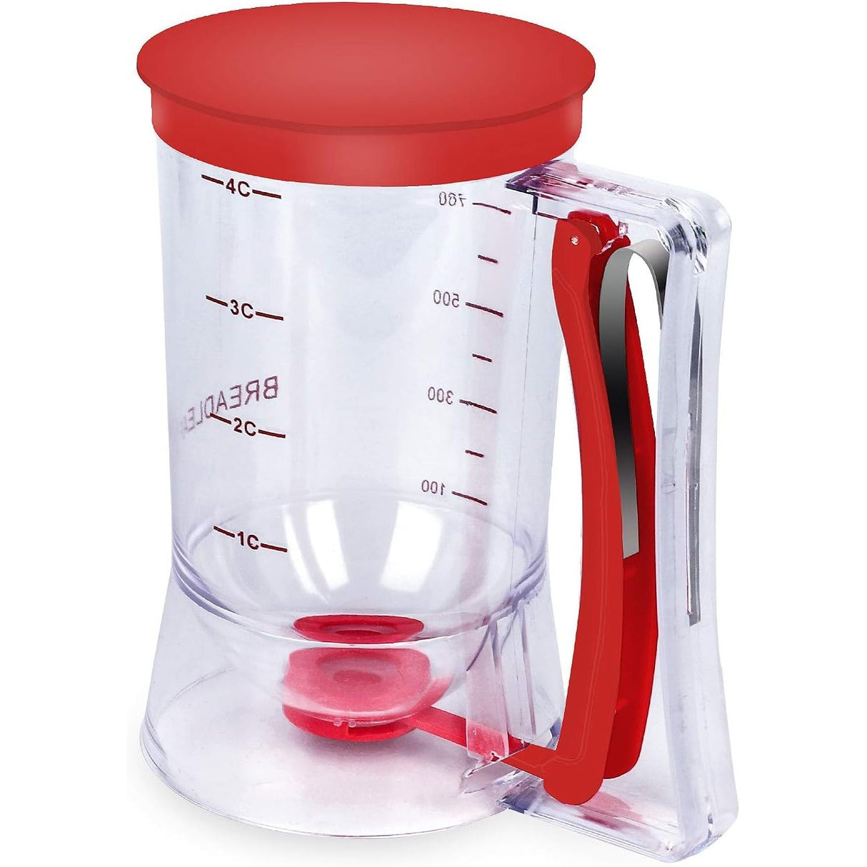 Dispenser de Aluat pentru Prajituri, Vivimall, din Plastic, Maner cu Arc, 900 ml, 18.5 x 11 cm, Rosu - vivimall.ro