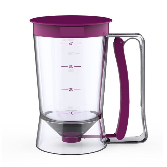 Dispenser de aluat pentru prajituri Vivimall, Batter Dispenser, din plastic, maner cu arc, 900 ml, usor de manipulat si utilizat, Mov - vivimall.ro