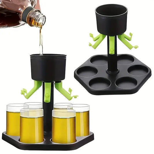 Dozator Hexagonal cu Suport pentru Shoturi, Vivimall, 6 Pahare, Set Complet cu Ambalaj si Cutie, Dispenser, Divizor, Joc de Baut, Negru - vivimall.ro