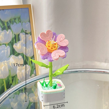 Set de Constructie Floare in Ghiveci, Vivimall, 4 Ani, Ornament Creativ, 17x6.2 cm, Multicolor - vivimall.ro