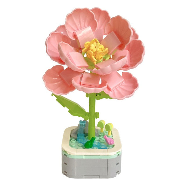 Set de Constructie Trandafir in Ghiveci, Vivimall, 4 Ani, Ornament Creativ, 16x6.2 cm, Roz - vivimall.ro