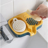Savoniera Dubla, Vivimall, Sistem de Scurgere a Apei, din ABS, 14.5 x 18 x 3 cm, Albastru/Galben - vivimall.ro