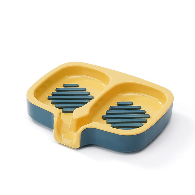 Savoniera Dubla, Vivimall, Sistem de Scurgere a Apei, din ABS, 14.5 x 18 x 3 cm, Albastru/Galben - vivimall.ro
