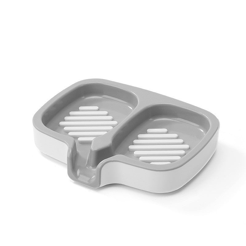 Savoniera Dubla, Vivimall, Sistem de Scurgere a Apei, din ABS, 14.5 x 18 x 3 cm, Alb/Gri - vivimall.ro