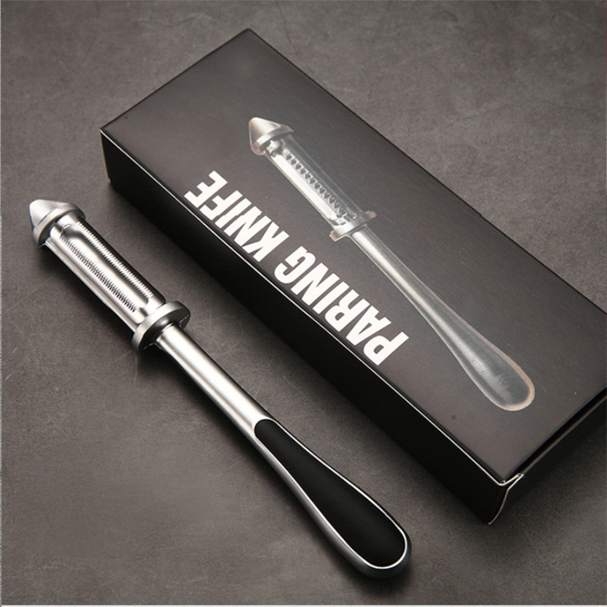Peeler 2In1 Pentru Legume Si Fructe, Multifunctional, Cu 2 Lame De Curatati Si Feliat, Varf Ascutit Pentru Gaurit, 18 Cm, Din Otel Inoxidabil, Argintiu/Negru - vivimall.ro