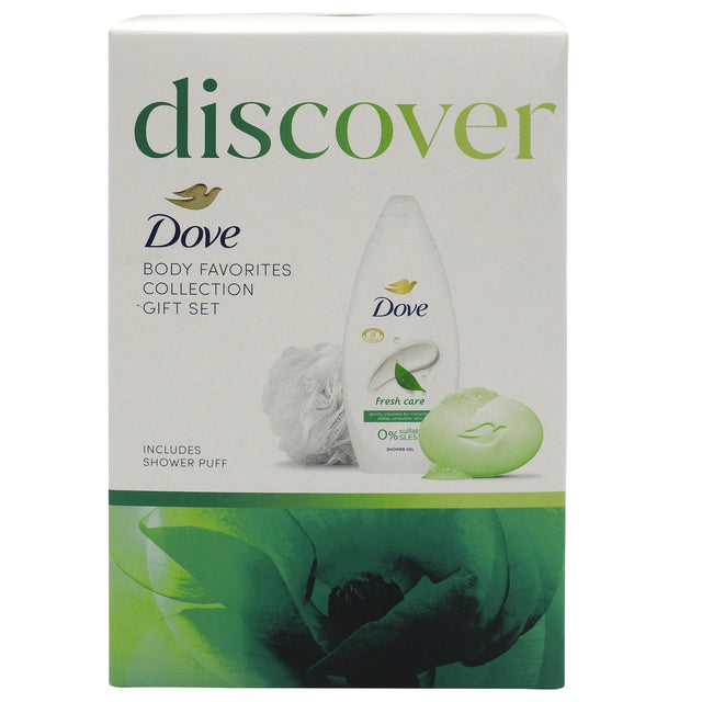 Set Cadou, DOVE, Sg250ml Sap90 Burete Care, Gel de Dus 250 ml, Sapun 90 g, Burete de Baie - vivimall.ro
