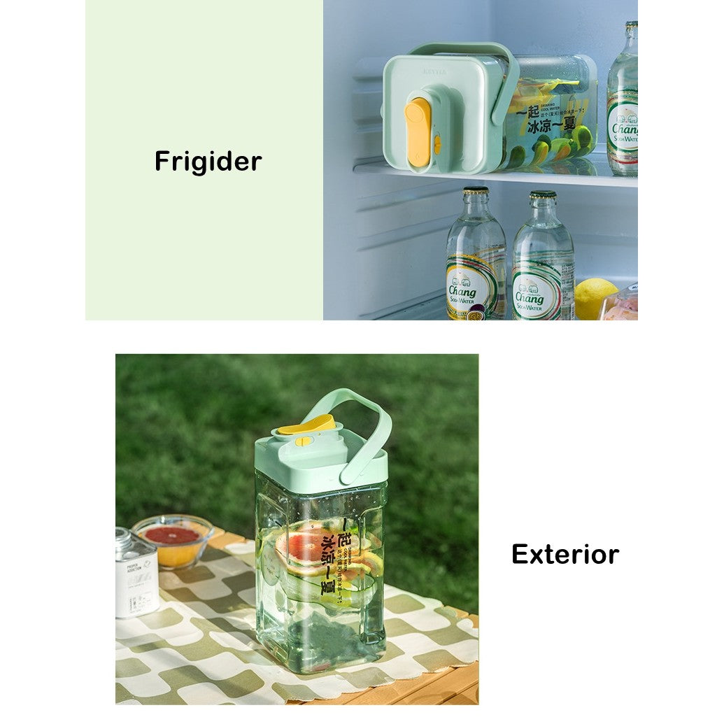 Dozator portabil pentru bauturi Vivimall, 3.5 litri, capac etans, duza deschidere/inchidere, recipent din plastic, gradat, filtru, maner, pentru diverse bauturi, 29.7 x 14.1 x 14.4 cm, verde - vivimall.ro