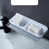 Savoniera Dubla, Flippy, de Perete, cu Compartiment de Scurgere, Montare prin Lipire, 26 x 8 x 4 cm, Alb/Gri