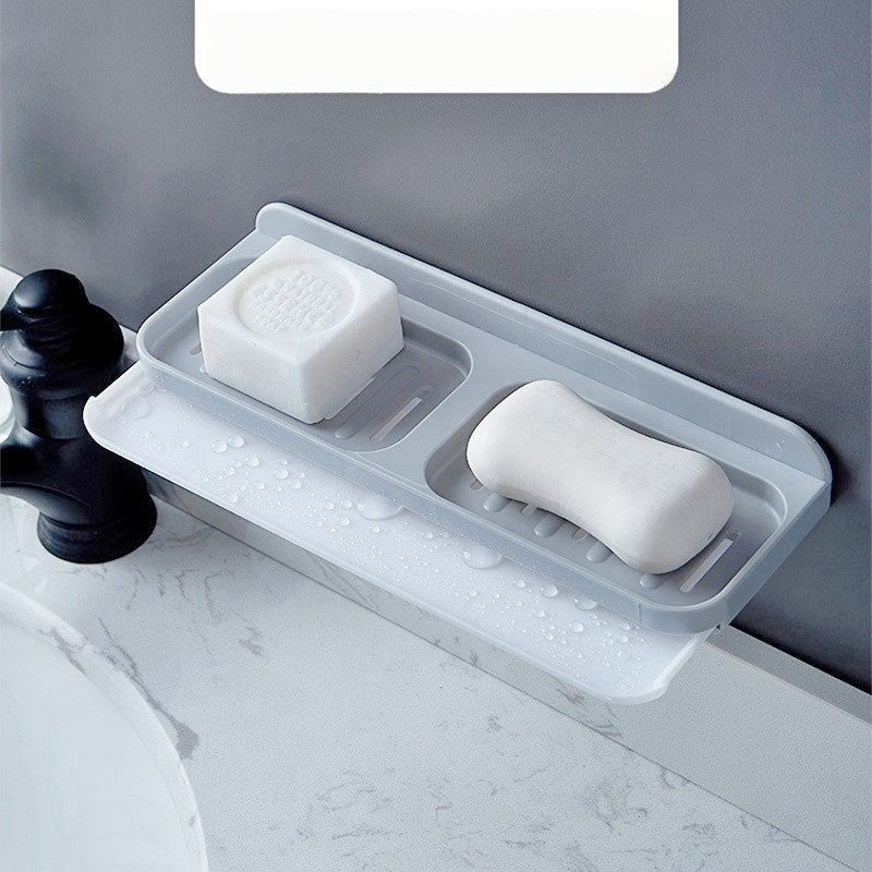 Savoniera Dubla, Flippy, de Perete, cu Compartiment de Scurgere, Montare prin Lipire, 26 x 8 x 4 cm, Gri/Alb