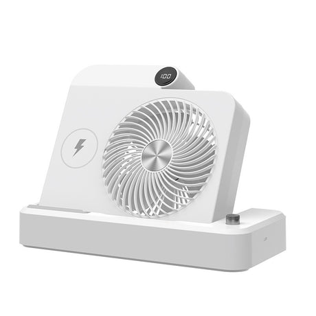 Ventilator 2in1, Flippy, Functie Incarcare Telefon Wireless, 100 Trepte de Viteza, 2400 mAh, 5V, 2A, 25 x 16.5 x 24 cm, Alb - vivimall.ro
