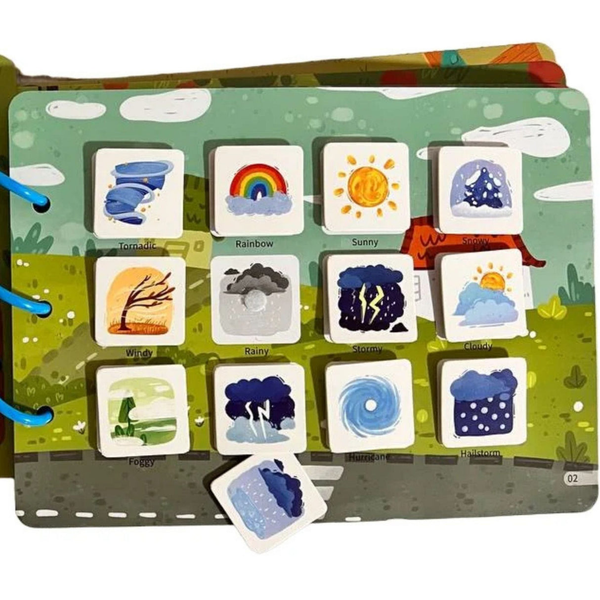 Carte educativă Flippy Viața la Fermă deschisă, vedere de ansamblu pagini interactive ilustrate multicolor