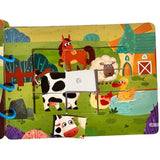Pagina cu numere 1-10 din cartea activități Flippy Viața la Fermă, stickere reutilizabile multicolor