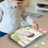Pagini multiple ale mapei Flippy Montessori desfășurate, 12 teme educaționale din fetru