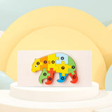 Puzzle din lemn Flippy model urs, vedere spate piese, material lemn natural calitate, greutate 300g