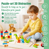 Copil mic asamblând puzzle lemn 3D Montessori Flippy crocodil, activitate educativă 0-3 ani