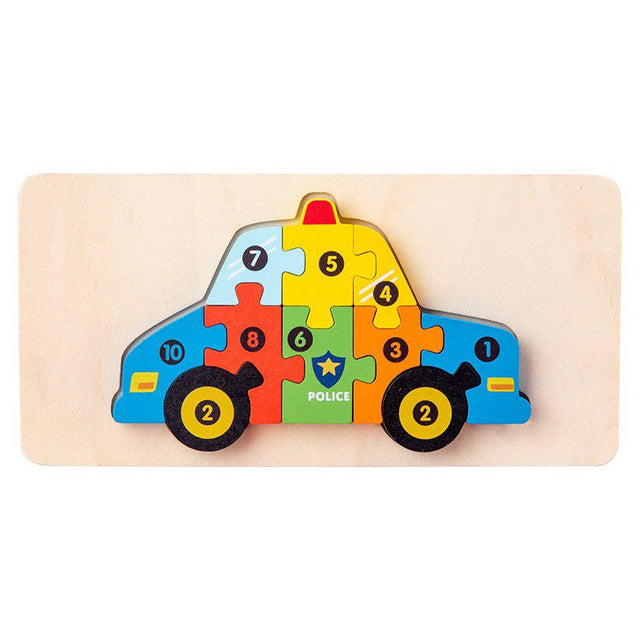 Puzzle din lemn 3D Flippy model mașină de poliție, 11 piese multicolor, vedere frontală completă