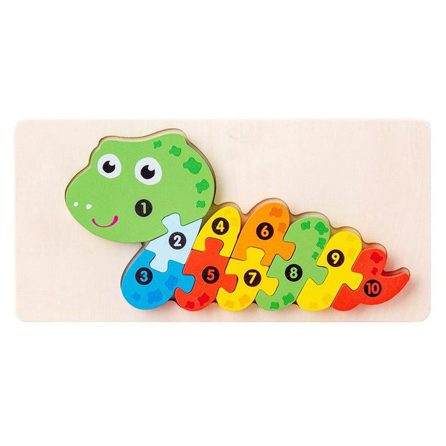 Puzzle din lemn 3D Flippy model Șarpe, 11 piese colorate Montessori pentru copii 0-3 ani, vedere frontală