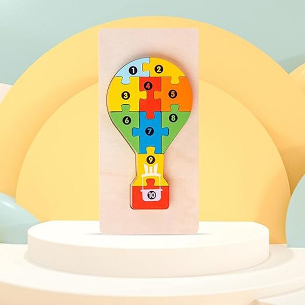 Piesele puzzle-ului din lemn Flippy Balon cu Aer Cald, 11 piese colorate, detaliu materiale