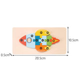 Puzzle lemn 3D Flippy rachetă asamblat, dimensiuni 20,5 x 10,5 cm, vedere laterală