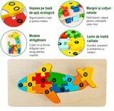 Copil 0-3 ani manipulând piesele puzzle lemn Flippy avion, jucărie educativă Montessori