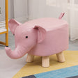 Taburet din lemn masiv pentru copii, model elefant roz, 30x25x25 cm, vedere frontală completă