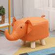 Taburet copii din lemn masiv model elefant portocaliu, vedere frontală, dimensiuni 30×25×25 cm
