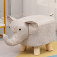 Taburet pentru copii din lemn masiv, model Elefant, culoare alb bej, vedere frontală, 30×25×25 cm