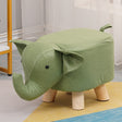 Taburet din lemn masiv pentru copii, model Elefant verde, 30x25x25 cm, vedere frontală
