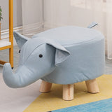Taburet pentru Copii, Flippy, Scaun Tip Taburet, Model Elefant, din Lemn Masiv, Scaun pentru Copii, 30 x 25 x 25 cm, Albastru deschis - vivimall.ro