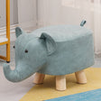 Taburet din lemn masiv pentru copii, model Elefant albastru, vedere frontală, dimensiuni 30×25×25 cm