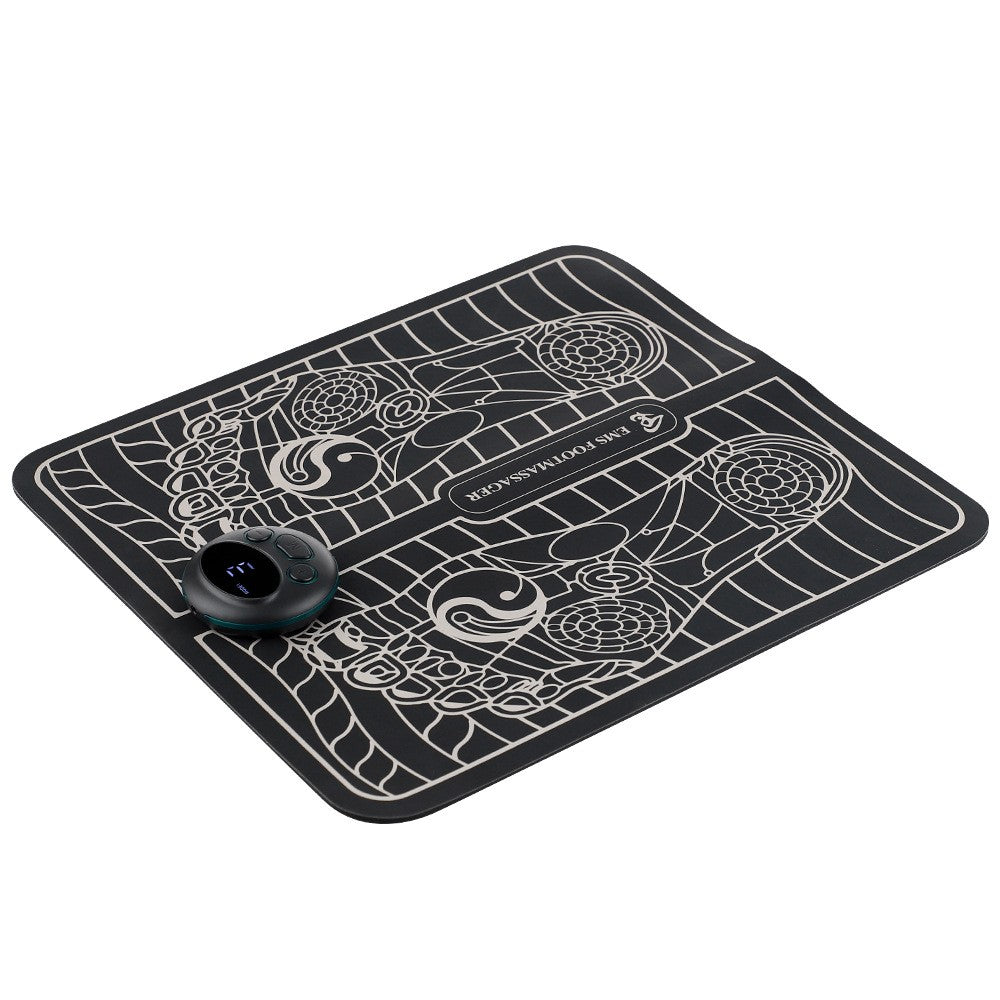 Covoras de Masaj pentru Picioare, EMS, 4 Niveluri de Intensitate, Incarcare USB, Ecran LED, Telecomanda Inclusa, Negru - vivimall.ro