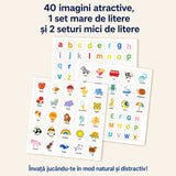 Detaliu elemente magnetice carte Flippy alfabet englez, fixare sigură pe suprafața cartonată