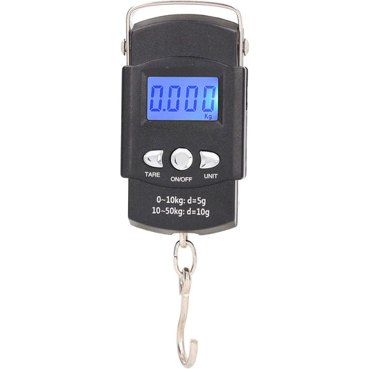 Cantar Digital de Mana cu Carlig, Vivimall, Cantar Portabil, Pescuit, cu Maner, Capacitate 50 kg, cu Metru Incorporat, 20.5 x 6 x 2.5 cm, Negru - vivimall.ro