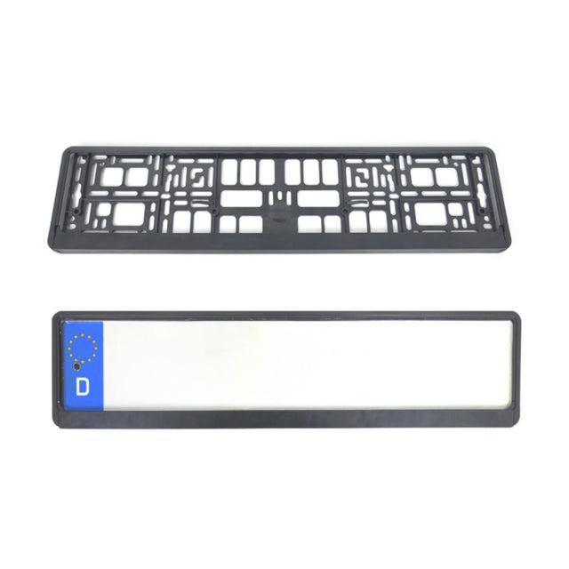 Suport număr înmatriculare Flippy XC-W341 din plastic negru, vedere frontală, dimensiuni 52,9 x 13 x 1,2 cm