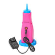 Pompă electrică roz pentru umflat baloane, 380W, plastic PP, vedere frontală, 10.5x10.5x21 cm