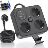 Buton ON/OFF cu indicator LED al prelungitorului Flippy negru, vedere de aproape